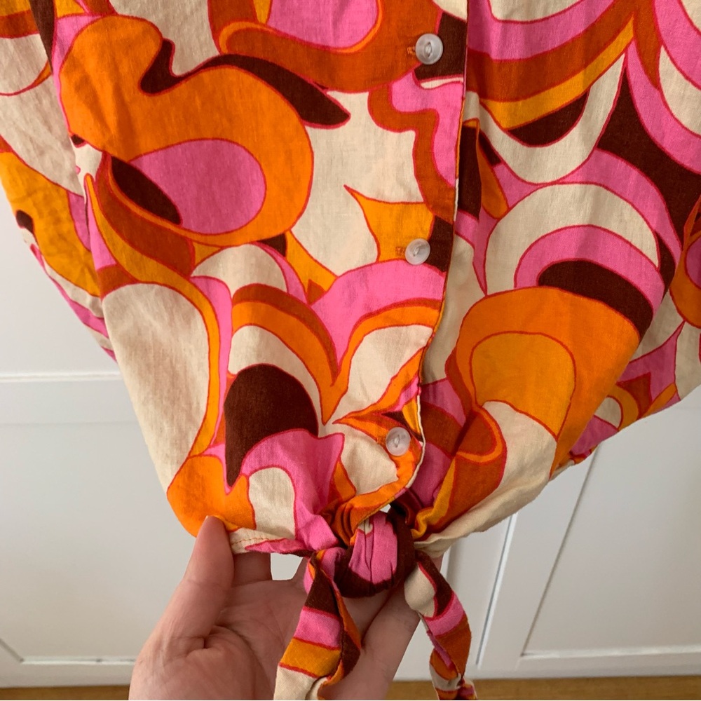 Ava & Viv Orange Pink Floral Button Linen Shirt Size 3X - Picture 6 of 7